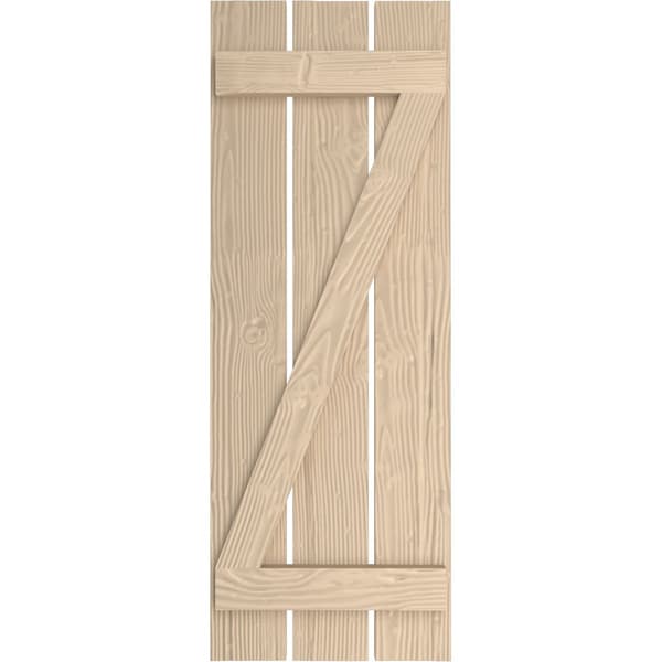 Rustic Three Board Spaced Board-n-Batten Sandblasted Faux Wood Shutters W/Z-Board, 17 1/2W X 66H